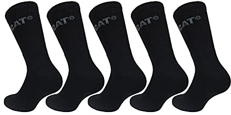 Caterpillar Performance Socks 5 Pares Calcetines Hombre, Algodón, Puntera Talón Reforzados (Negro, 47-50)