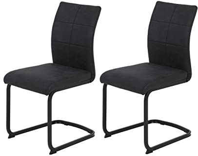 Hela Tische, Pia - Juego de 2 Sillas de Comedor, Sillas Cantilever, Microfibra de Color Antracita, Estructura Cuadrada Negra, Respaldo Ergonómico