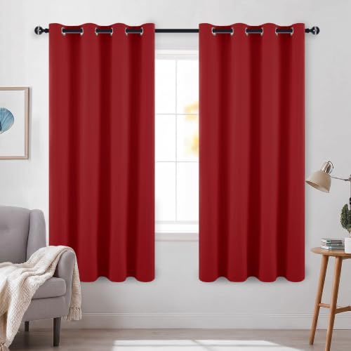 DWCN Christmas Blackout Thermal Curtains for Bedroom and Living Room - Red Eyelet Black Out 52 x 63 Inch 2 Panels