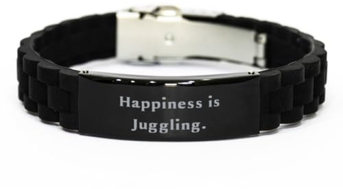 Fun Juggling Gifts, Happiness, Fancy Birthday Black Glidelock Clasp Bracelet Gifts Idea For Friends, Juggling Gifts From Friends, Jugglinggiftideas juggling balls, Juggling clubs, Juggling scarves,