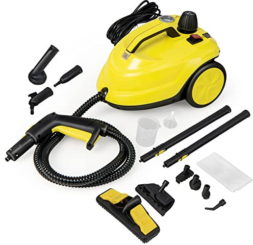 RELAX4LIFE Nettoyeur Vapeur Haute Pression 2000W |1,8 L Réservoir d'Eau | 5 Bar |18 Accessoires Polyvalents,Nettoyeur Vapeur pour Canapé, Tapis, Vitre, Verre(Jaune | plus+)