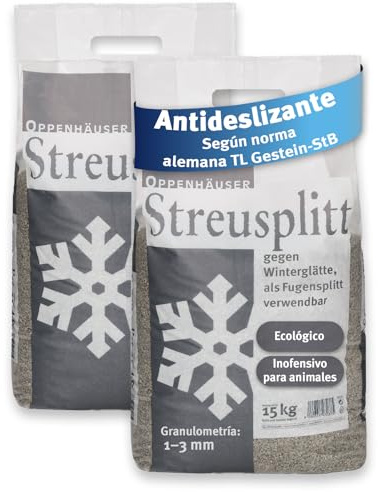 OPPENHÄUSER Gravillons d'épandage de diabase 30kg : grains 1-3 mm, norme TL Gestein-StB, effet antidérapant immédiat, granulat écologique pour trottoirs et escaliers sûrs, idéal pour pavés, premium