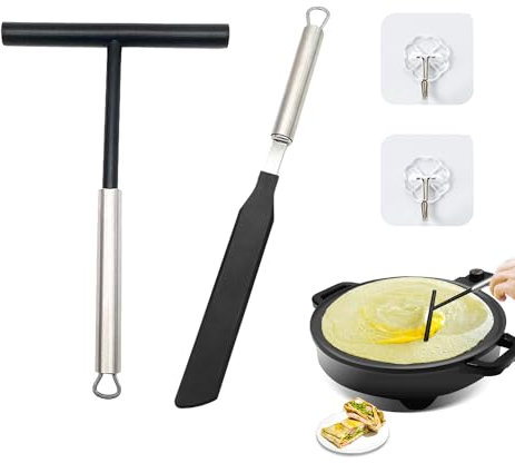 Lot de 2 outils en acier inoxydable pour crêpes, répartiteur de pâte à crêpes, spatule, distributeur, convient pour la cuisine, le restaurant, le stand de vente, etc.