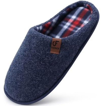 COFACE Chaussons Homme Hiver Chaud en Mousse à Mémoire Pantoufles | En Feutre Pour Intérieur/Extérieur de Forme Chaussures En avec Semelle Antidérapante en Caoutchouc Bleu Foncé Taille 41