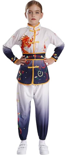 Zaldita Niñas Kung Fu Uniforme Tai Chi Manga Larga Deporte Onerteile Con Pantalones Largos + Cinturón Ropa Deportiva Conjunto Tradicional Chino Wushu Traje, Negro , 110-116