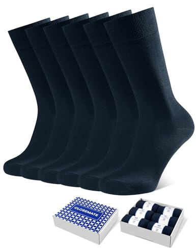 CLOSEMATE 6 Pares Calcetines Ejecutivos Hombre Altos Finos Transpirables Largos Sin Costuras de Trabajo Elásticos Traje Vestir Algodon Azules Marinos