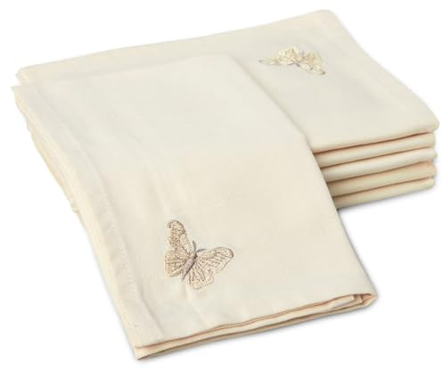 Encasa XO Juego de 6 Servilletas de Mesa | Servilletas de Tela de Algodón 43x43 cm | Diseño Bordado de Mariposa Crema