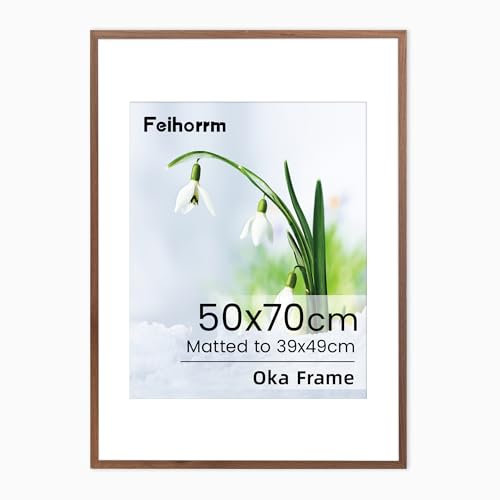 50x70cm Frame Poster Frame 50cm x 70cm Picture Frames Large Solid Oak Wood 50 x 70cm with Mat for 39x49cm Picture Frames Hang Portrait or Landscape for Wall Poster Gallery Decor with Tempered Glass