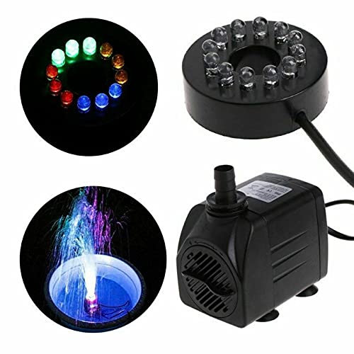 Nimomo Pompe à Eau Submersible, Aquarium, Pompe eau de fontaine électrique avec 12 lumières LED submersible piscine jardin d'étang 15W (prise UE)