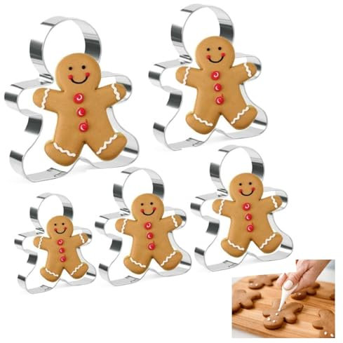 5 Pcs Gingerbread Man Cookier Cutters Happy Gingerbread Man Cookie Cutter Pastry Cutter Sandwich Cutter DIT Baking Tool Christmas Day Party