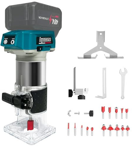 L1NXIXI Défonceuse sans fil pour Makita 18 V, 800 W, avec moteur sans balais, 30 000 tr/min, 6 vitesses, 6,35 mm de diamètre, batterie 18 V avec 15 fraises 1/4 (sans batterie)