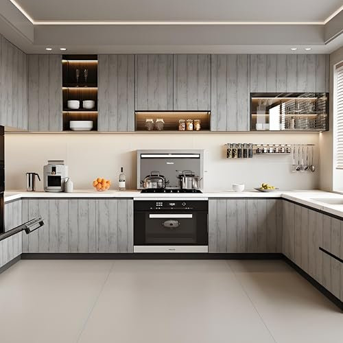 AMIGO Papier Peint Autocollant et Amovible en Bois Blanc et Gris, Papier Peint Décoratif à Motif Bois Rétro Pour la Décoration Intérieure 44.5x500cm