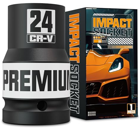 Aurlloct 1 Drive Impact Socket Single, 24 mm Hex Long Socket for Auto Motive Trucks Car Tires Tractors Engines Repairing DIY Mechanic Tool