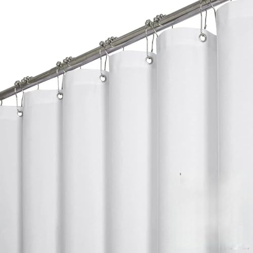 BTTN Duschvorhang Stoff 240x180 cm, Breite Leinenoptik, Anti-Schimmel, wasserabweisender Textil-Badevorhang mit 16 Plastikhaken, waschbar, gewichtete Polyester-Duschvorhänge für Badezimmer, Weiß