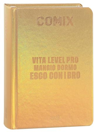COMIX - 16 månaders minidagbok, skoldagbok 2025–2026, med hårt fodral, perfekt för mellanstadiet och högskolan, 11 x 15,3 cm, guld