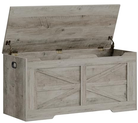 Hzuaneri Cassapanca 100 cm, Cassa Porta Oggetti, Cassapanca Contenitore da Interno, 2 Cerniere, per Ingresso, Camera da Letto, Soggiorno, Greige SB03405X