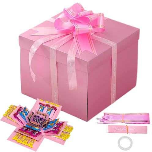 Überraschungsbox, 5-lagige Explosionsbox, Kreative Explosions-Geschenkbox aus Papier, DIY Explosionsbox Geburtstag, Mystery Box Für Valentinstagsgeschenke,Geburtstag,Hochzeitstag,Weihnachten (Rosa)