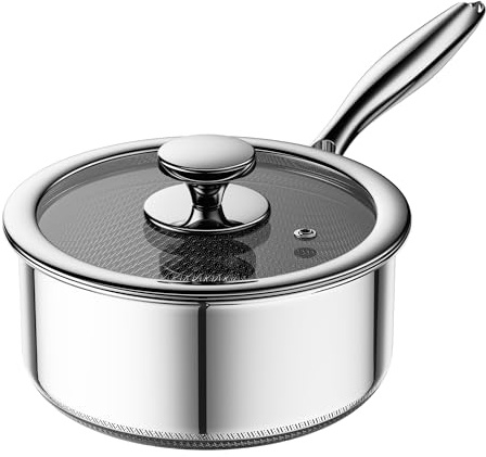 ZEROPAN Stekgryta med glaslock Nonstick Hybrid 16 cm/1,1 liter, rostfritt stål, Stay-Cool handtag, diskmaskinssäker, PFAS PFOA & PTFE fri, ugnssäker upp till 260°C, lämplig för alla hällar
