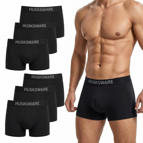 HUSKSWARE Men's Boxer Shorts 6 Pack, 95% Cotton Boxers for Men, Tagless