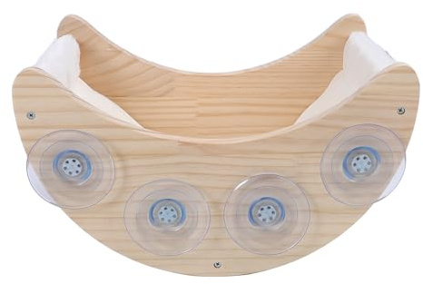 Jiawu Hamac de Fenêtre en Bois pour Chat avec Ventouses Puissantes, Literie Amovible et Lavable, Conception Balançoire, adapté aux Chats et aux Chiens