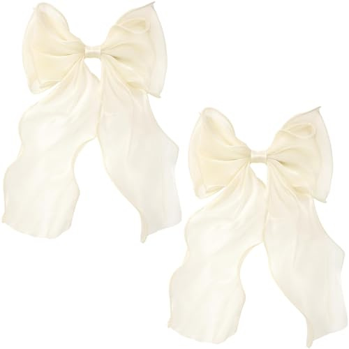Fiocchi per Capelli da Donna, 2 PCS Fermagli per Capelli Grandi Fiocchi, Seta Francese a Coda Lunga Fiocco Capelli Donna, Tinta Unita Oversized Hair Bows, Adatto a Donne e Ragazze (Beige)