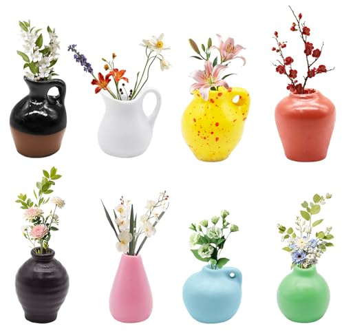 8PCS Mini Jarrón Imán, Mini Vase Magnets for Fridge, Vaso de plástico 3D para refrigerador, Floreros de Cerámica 3D, Divertidos Accesorios para Nevera, Decoración para Cocina y Oficina