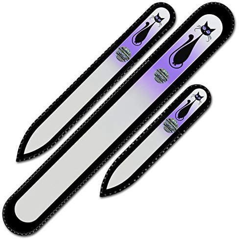 Mont Bleu Set of 3 Cats Crystal Nail Files hand decorated with crystals from Swarovski® - Hand Made, Czech Tempered Glass, Lifetime Guaranty