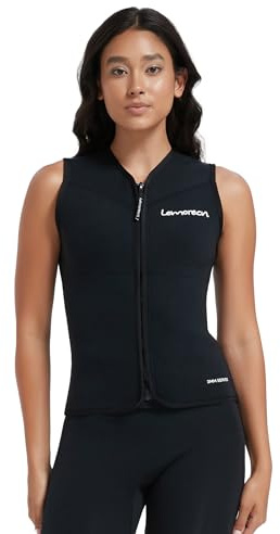 Lemorecn Wetsuit Top Women, 3mm Sleeveless Neoprene Wet Suit Tops Jacket Front Zip Diving Vest for Water Sports