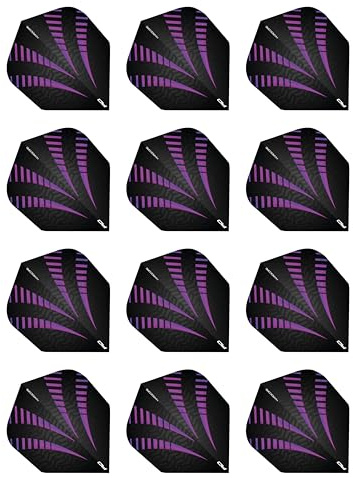 RED DRAGON Hardcore Radical Black & Purple Burst Extra Thick Standard Dart Flights - 4 Sets Per Pack (12 Dart Flights in Total)