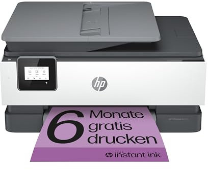 HP OfficeJet Pro 8012e Imprimante tout-en-un Jet d'encre couleur - 6 mois d'Instant ink inclus avec HP+ (A4 Copie Scan Chargeur de documents Recto verso Wifi Bac grande capacité 225 feuilles)