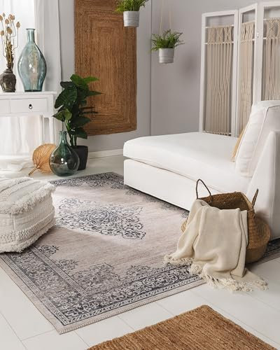benuta Pop Teppich Laury - Grau 200x300 cm - Kunstfaser - Rechteckig & im Style: Vintage - Pflegeleicht für Wohnzimmer Schlafzimmer
