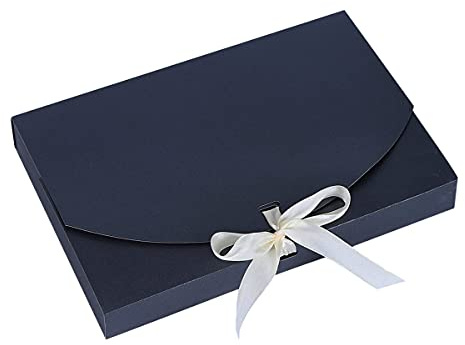 10 Present Gift Boxes, 26 x 17.5 x 3 cm Rectangle Paper Gift Box with Lid & Bow Ribbon Paper Presentation Boxes for Parties, Christmas, Birthday, Wedding, Packing Dress, Gloves, Scarf, Book