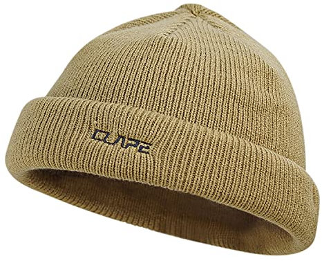 CLAPE Stickad mössa unisex vintermössa mjuk muffrad skalle mössa varm mössa mössa mössa rulla upp kant fiskehatt trawler klocka hatt, OG05-Khaki, 56-59