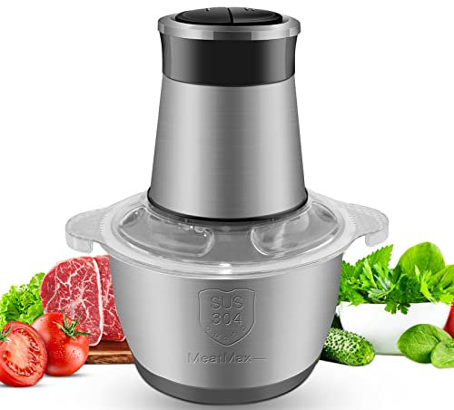 Mini Kitchen Food Blender Chopper: Small Electric Mixer Processor w/ 2l Foods Capacity Bowl Meat Mincer 2 Speeds 4 Bi-Level Blades 350w Processor- for Meat Onion Vegetable Nut (FC-J18)