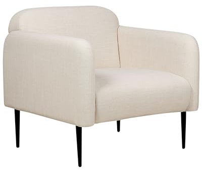 Beliani Fauteuil en Tissu Lin et Polyester Beige Pieds en Métal Noir Hauts Accoudoirs Stouby