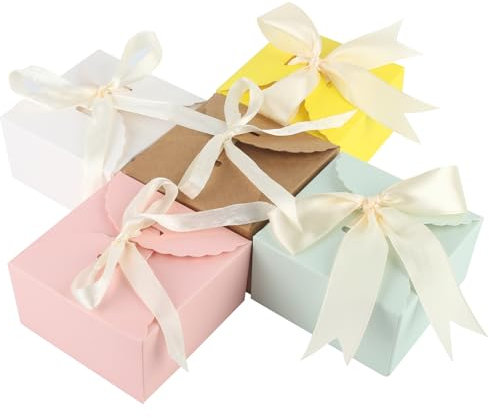 lahnao 25 Stück Geschenkbox, Pralinenschachtel Leer Zum Befüllen mit Schleife, Zarte Karton Geschenkbox, Karton Faltschachtel Geschenkkarton für Partys, Versammlungen und Geburtstage