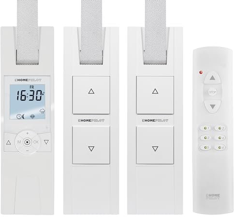 HOMEPILOT elektrische Gurtwickler Starterset für 3 Rollläden/Fenster | Smarte Rolladensteuerung mit 3x RolloTron Rolladenantrieb + Fernbedienung