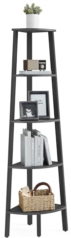 VASAGLE Corner Shelf Unit, 5-Tier Corner Shelf, Ladder Shelf for Living Room, Bookshelf or Plant Stand, Industrial Accent Furniture, Charcoal Gray and Matte Black LLS35B02
