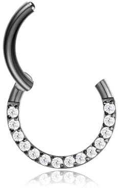 Lantine 16G Septum Piercing Naso Zircon Nero Lip Incernierati 316L Acciaio Chirurgico Anello Per Piercing al Setto Labbro Trago Daith Helix Conch Cartilagine Orecchini Donna Uomo 8mm