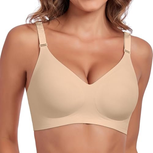 Litthing Reggiseno Senza Ferretto da Donna Comodo Bralette Zero Feel con Imbottito Semifisso Senza Cuciture Morbido Scollo a V Supporto Push Up Reggiseno Spalline Regolabile Reggiseni per Dormire