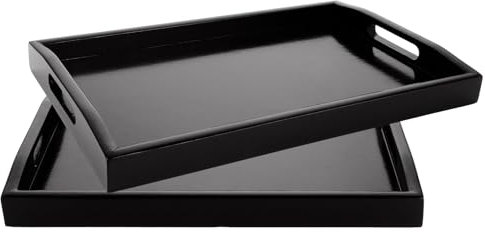 2 bandejas rectangulares de madera con mango grande de madera negra