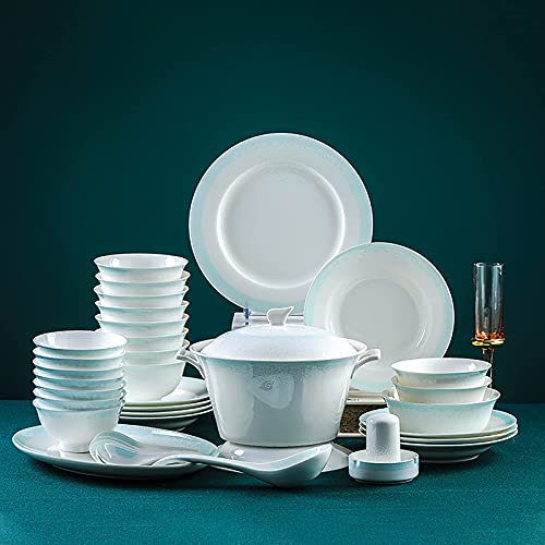 ABNNHK Vajilla de 58 Piezas para 10 Personas, vajilla de Porcelana Fina de Porcelana China, Juego Combinado de Servicio de Cocina y Comedor con tazones Redondos, Platos de Postre, Platos