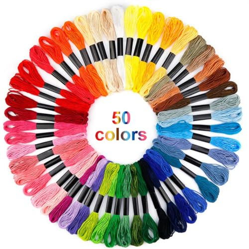ZKGYUS Kit de fil à broder brésilien, 50 couleurs, 8m, 6 brins, Coton, Loisirs Créatifs, Point de Croix, Bracelets Brésiliens