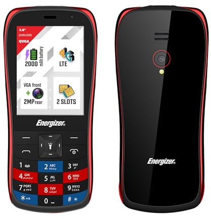 Energizer - Mobile Clavier Physique E284S - 4G - Double Sim (Nano SIM) - Garanti 3 Ans - Noir/Rouge - WiFi - Débloqué - Clavier AR-Chargeur UK