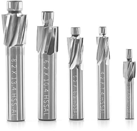 M3 M4 M5 M6 M8 Fresa Svasatore Metallo 5 Pezzi, HSS-AL 4 Taglienti Fresa Estremità per Fresatrice, Foratura Svasare Scanalata Professioni, Utensile Punte Trapano per Rame, Alluminio, Acciaio, Ghisa