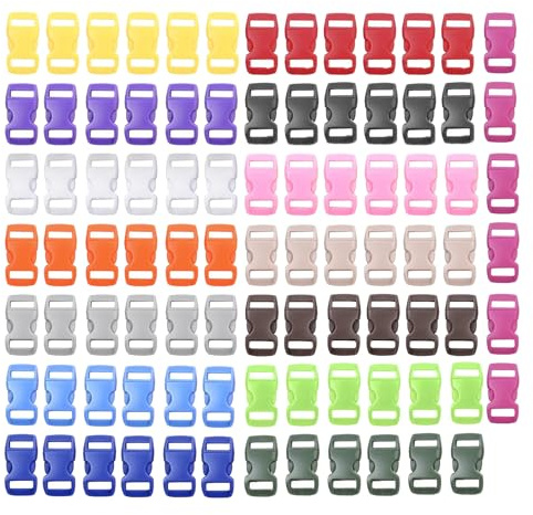HUAZIZ Ryggsäcksspänne bandset, Paracord-armband, färgglada justerbara spännen, mini snäppspännen, 90 st plastspännen för ryggsäckar, djurväskor och remmar (10 mm), Svart, S