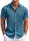 COOFANDY Men's Shirts Short Sleeve Smart Casual Shirt Summer Holiday Beach Shirts Lake Blue M