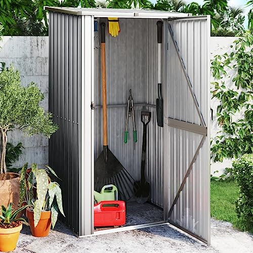 Willood Cobertizo Jardín Cabaña Troncos Herramientas Almacenamiento Exterior Patio Aire Libre Acero Galvanizado Gris 118,5x97x209,5 cm
