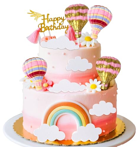 LaVenty Globos de aire caliente para decoración de tartas, nubes, decoración de pasteles, bolas, postres, globos de aire caliente, baby shower, fiesta de cumpleaños, celebración, accesorios para fotos