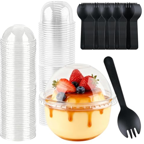 NBOUOU Dessert Cups with Lids & Spoons 50pcs, 160ml Cheesecake Dessert Pots | Clear Reusable Mini Dessert Containers for Milk Cake Appetizer Pudding Mousse, for Weddings, Gatherings, and Parties